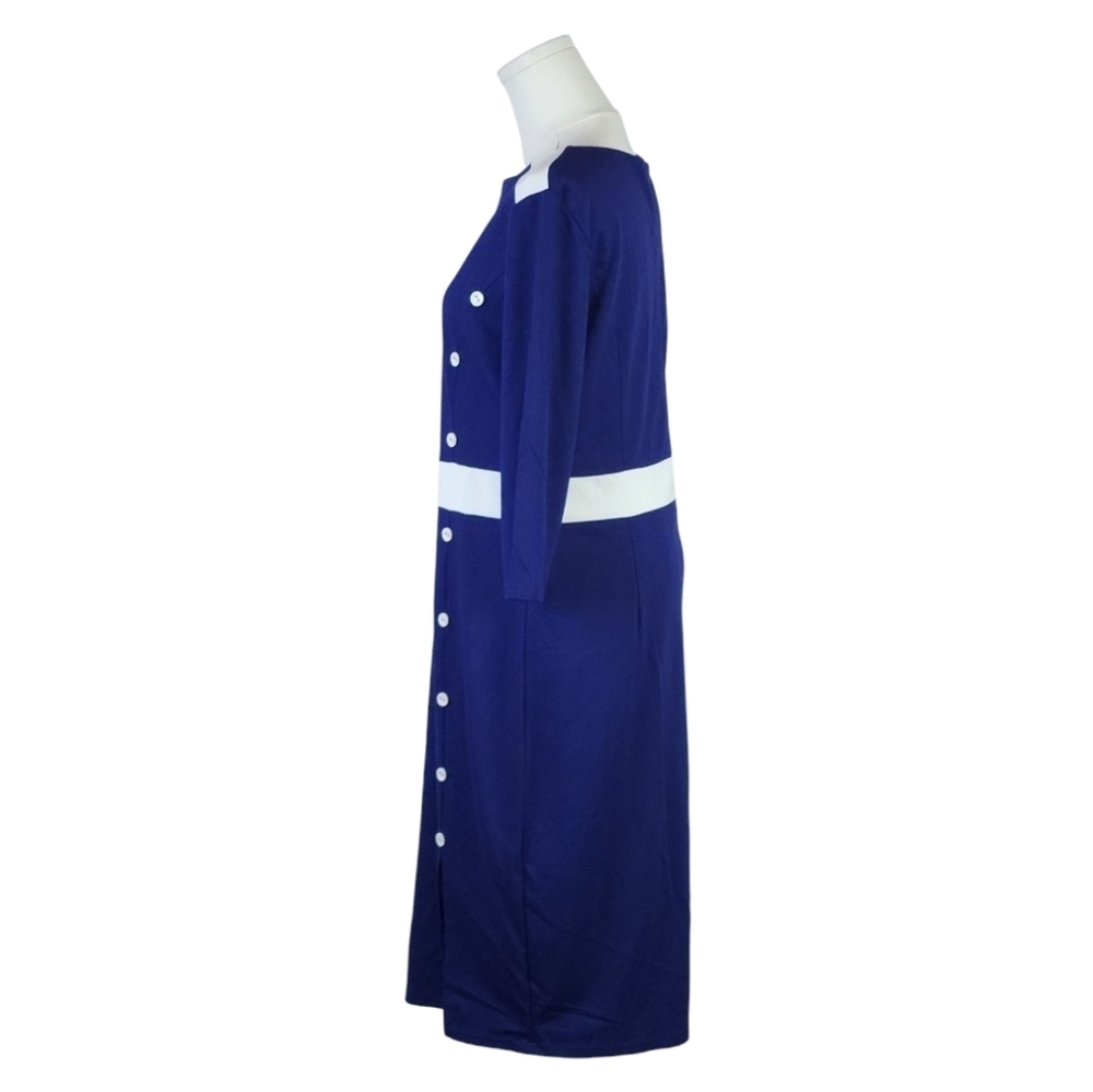 HOMEYEE Navy White Colorblock Pencil Sheath Dress XL Office Cocktail - Picture 4 of 9